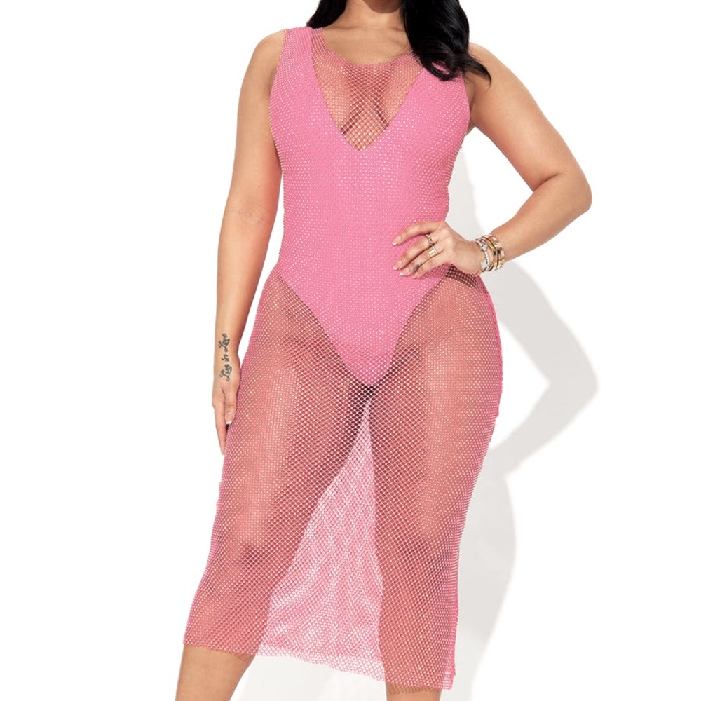 Pink Rhinestone fishnet dress